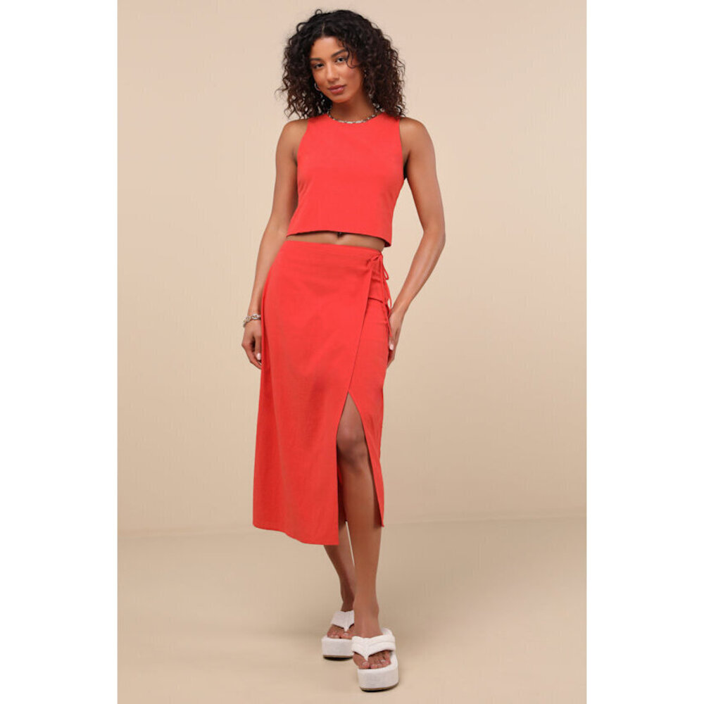 Lulus Aubin Red Column Wrap Midi Skirt - Size XL